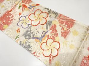 佐賀錦　捻じり梅に鶴・枝垂れ桜模様織り出し　振袖用袋帯